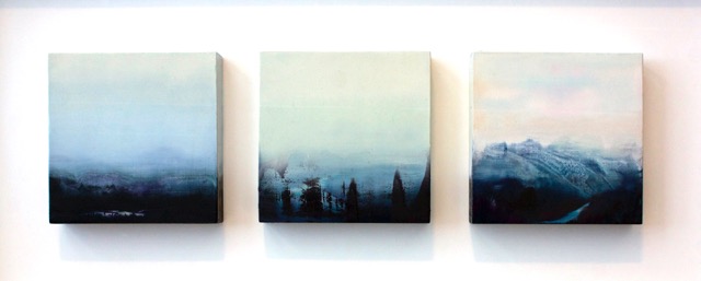 'Southern Land' oil on gesso on wood panels 15x15cm x3 (framed)