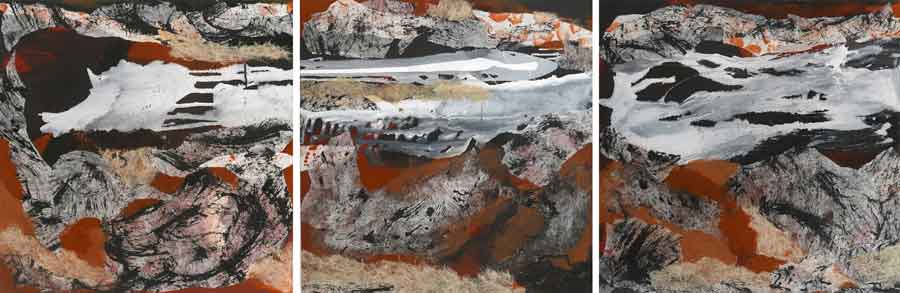 robyn nolan abstract earth coloured landscape triptych