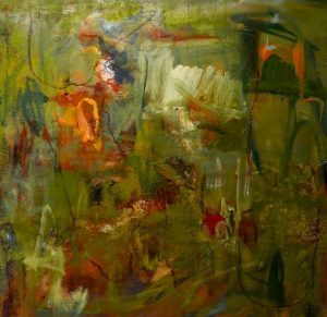 Robyn Nolan abstract painting in various shades of green
