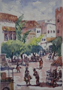 Watercolour painting of Morocco street scene