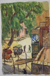 A Greek Market Place watercolour scene